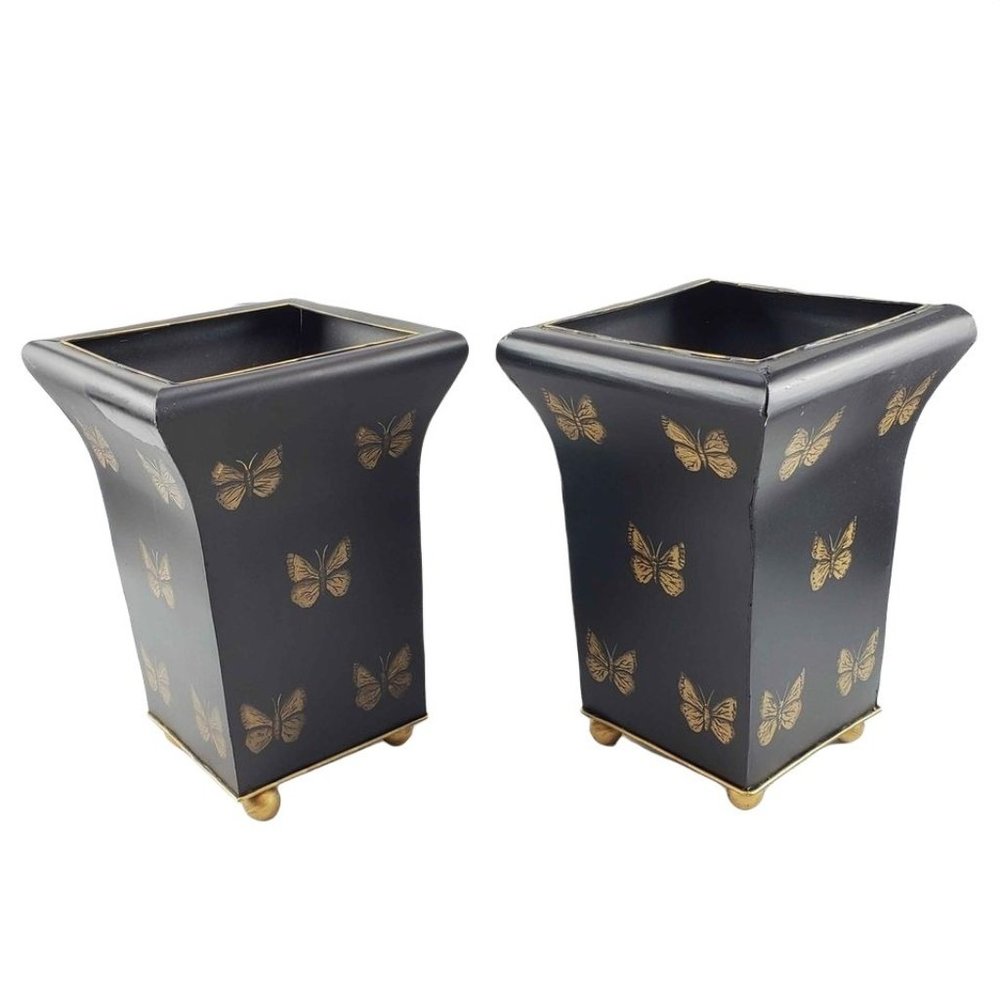 Matching Metal Vases Urns with Butterflies